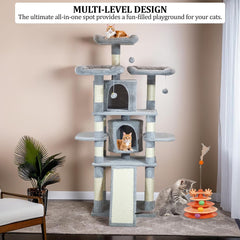 Cat Tree for Large Cats with Toy - Cat House with Padded Perch - Cozy Cat Condos & Scratching Posts - Premium Quality Multi-level Cat Tower for Indoor Cats & Kittens (Grey)