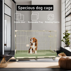 MAJIBAO Dog Cage Indoor - Pet Playpen Cage with Double Door and Drawer Tray, Sturdy Carbon Steel Design for Medium Dogs and Cats, Indoor/Outdoor Use (Green, 100 cm)
