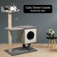 Cat tree scratching post cat self grooming brush with cat toys, Plush ball, Cat tree for indoor cats. Grey (98cm)