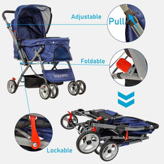 Pet Stroller for Cats and Dogs | Lightweight & Foldable | Dog Stroller with Adjustable Canopy & Spacious Interior | Storage Bag and Universal Wheels | Travel & Outdoor Cat Stroller (Dark Blue)