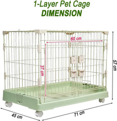 Cat Cage with Universal Wheels, Wide Main Door, Durable and Sturdy Metal Wire, 71 cm Dog Cage with Secure Lock, Easy to Assemble, Indoor-Outdoor Cat Kennel, Ideal for Small to Medium Pets, Green