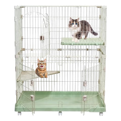 2-Tier Cat Cage with Locking Wheels, Wide Shelves, Multi-Access Door, and Sturdy Metal Wire, 117 cm Cat Playpen for Indoor-Outdoor Use, Durable Pet Crate, Easy to Assemble and Easy to Clean, (Green)