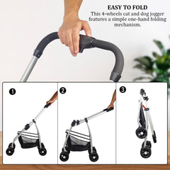 Dog Stroller & Trolley with Adjustable & Spacious Interior | 4 Wheel for Cats and Dogs | Lightweight & Foldable | Storage Bag | Travel & Outdoor Cat Stroller- 95 cm (Dark Black)