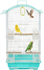 Small Bird Cage with Perches, Feeders and Swing, Ideal for Parakeets, Lovebirds, and Small Parrots, 62 cm Metal Cage with Hanging, Pull-out Tray, Portable, Durable and Top-Roof Design (Cyan)