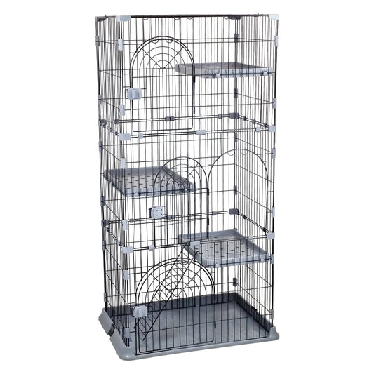 NNC PETS 3-Tier Large Cat Cage Playpen Kennel - 162cm Metal Wire Cat Crate House with 3-lockable Doors, Wide Platforms, Climbing Ladder & Leak-Proof Base - Easy to Assemble (Dark Grey, Large)