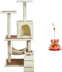 Cat Tree for Large Cats with Toy - Cat House with Padded Perch - Cozy Cat Condos & Scratching Posts - Premium Quality Multi-level Cat Tower for Indoor Cats & Kittens (Khaki, Large)