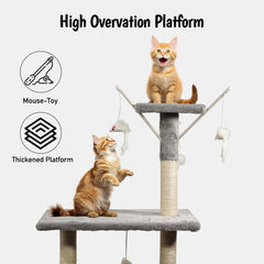 Multi-level cat tree tower for Indoor cats & Kittens, Sturdy activity center with Hanging toys, Sisal scratching post, Cozy Hammock, Plush Condo and Ladder, Easy assembly, 136 cm