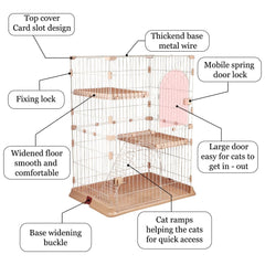 Cat Cage Playpen with 2-Lockable Doors, Wide Platforms, Climbing Ladder, and Leak-Proof Plastic Base, 2-Tier Metal Wire Pet Cage for Indoor/Outdoor Use, Ideal for Multi-Cat Households, 108 cm, Pink
