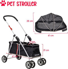 Large Dog Stroller | Pet Stroller for Cats & Dogs with Adjustable Canopy & Spacious Interior | Lightweight & Foldable | | Storage Bag & Wheels | Travel & Outdoor Cat Stroller 91cm (Black)