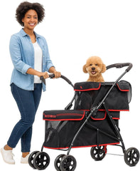 Cat Stroller | Dog Stroller with Adjustable Canopy & Spacious Interior | Pet Stroller for Dog & Cats | Lightweight, Foldable, Storage Bag & Universal Wheels | Travel & Outdoor(Midnight Black)