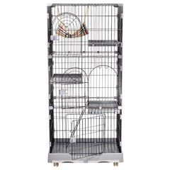 Large Cat Cage for Indoor Cats & Kittens - 3-tier Metal Wire Grey Cat House with 3 Lockable Doors, Pet Home - Cozy Hammock, Climbing ladder, Drawer Tray and Universal wheels, Easy Assembly 175 cm