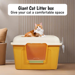 Large Enclosed cat litter box with Front entry & Top exit, Portable design, Sand drop pedal, and Litter scoop, Durable plastic cat toilet for indoor cats & kittens, Easy to clean 80 cm