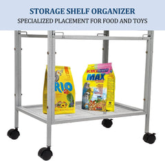 Large bird cage for Parrots, Macaws, Parakeets, and Other birds, Heavy-duty metal bird cage with Open-top area, Food bowls, Slide-out tray, Storage shelf, and Universal wheels 146 cm (Grey)