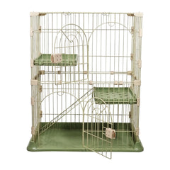 NNC PETS Cat Cage Kennel with 2-lockable Doors - 2-Tiier Metal Wire Pet Cat House Playpen for Indoor Cats - Cozy Hammock, Climbing Ladder, Drawer Tray & Universal Wheels, Easy Assembly (Green, 88 cm)