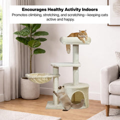 Modern cat tree with Padded perch, Plush hammock, Cozy condo, and Natural sisal scratching post, Multi-tier cat climbing tower for Indoor cats & Kittens, Easy to assemble, 84 cm