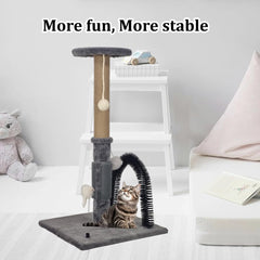 Cat tree scratcher with Perch, Hanging toys, Natural sisal scratching post, Punching toy, and Arch self-grooming brush, Cat climbing tower for indoor cats, Easy to assemble 76 cm (Grey)