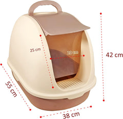 Fully-enclosed cat litter box with Portable handel, Flip cover entrance, Litter scoop, and Detachable design, Durable plastic cat toilet, Ideal for indoor/outdoor use, Easy to clean 38 cm