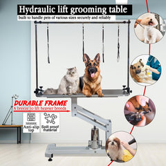 Professional Dog Grooming Table with Z-lift structure, Adjustable Arm, Clamp, and Loop Noose, 190 cm Pet grooming table for All size breed, Salon & Home use, Easy to Clean & Anti-slip desktop (White)