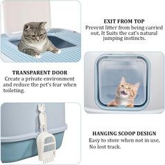 Fully enclosed cat litter box for cats & kittens, Durable plastic cat litter box with Front entry and Top exit, Litter scoop, and Odor control, Ideal for indoor/outdoor, Easy to clean 52 cm