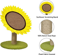 Sunflower cat tree scratcher with Scratching board, Natural sisal scratching post, and Stable base, Interactive cat tree activity center for Indoor cats & kittens, Easy to assemble 46 cm (Yellow)