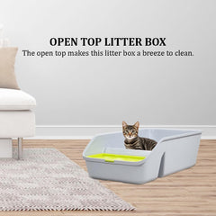 Semi-enclosed cat litter box for Kittens and Adult cats, Durable plastic cat toilet with Splash-proof design, built-in litter scoop, and Low entrance, Easy to clean 49 cm