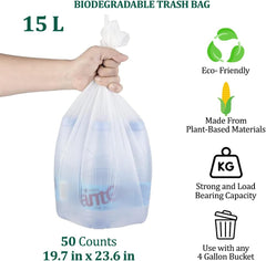2Pcs Biodegradable trash bags with 15L large capacity and Leak-proof, Multipurpose disposable waste bag for Living room, Office, Bathroom, and Kitchen use, Eco-friendly trash bags (50 Count)