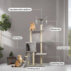 Multi-level cat tree tower for Indoor cats & Kittens, Sturdy activity center with Hanging toys, Sisal scratching post, Cozy Hammock, Plush Condo and Ladder, Easy assembly, 136 cm