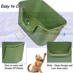 Cat litter box with Extra-large design, Deep high walls, Litter scoop and Low entrance, 78 cm Spacious cat toilet with Odor control, Anti-splash, Durable plastic and Non-stick, Easy to clean