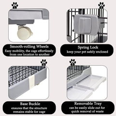 Cat Cage - Pet House for Indoor Cats & Kittens - 2 Lockable Doors, Climbing ladder, Removable Tray and Universal Wheels, 2-tier metal wire Cat Home - Easy Assembly 102 cm (Grey)
