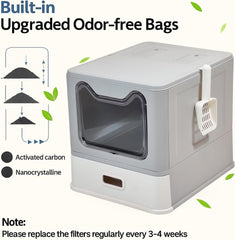 Enclosed stainless steel cat litter box with Lid, Drawer design, Litter scoop, Durable PS material, and Odor control filter, Ideal for Small to Large cats, Easy to clean, 50 cm