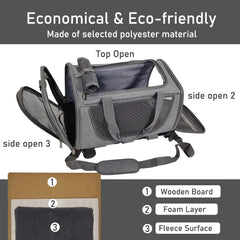 Pet stroller bag, Multifunctional cat & dog rolling luggage bag with Ventilated design, Telescopic handle, Side pockets, Shoulder straps, and Detachable roller wheels, Airline approved 90 cm (Grey)