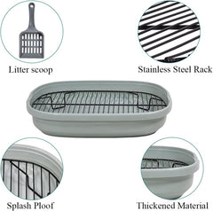 Dog training tray, Splash-proof dog toilet with Stainless steel grid, Raised design, and Litter scoop, Durable plastic dog tray for small to medium dogs, Keep paws dry & Floor clean 47 cm