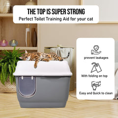 Fully-enclosed cat litter box with Corridor entry & exit, Transparent door, Litter scoop, and Open-top design, Splash-proof cat toilet for Indoor cats & kittens, Easy to clean 57 cm