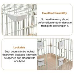 Cat Cage with Rolling Casters, Elevated Lounging Platforms, Secure Locking Doors, and Leak-Proof Base, Heavy-Duty Metal Cat Enclosure for Indoor Cats & Kittens, Easy to Assemble, 101 cm, Beige
