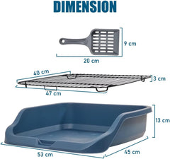 Dog toilet for small to medium dogs, Durable pet potty training tray with Raised design, shovel, and Detachable stainless steel grid, Ideal for indoor & outdoor, Easy to clean 53 cm