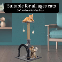 Cat tree scratcher with Perch, Hanging toys, Natural sisal scratching post, Punching toy, and Arch self-grooming brush, Cat climbing tower for indoor cats, Easy to assemble 76 cm (Grey)