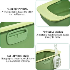 Large semi-enclosed cat litter box for indoor cats & kittens, Durable plastic cat toilet with Portable design, Sand drop pedal, and Litter scoop, Leak-proof design, Easy to clean 59 cm