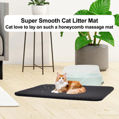 Cat litter mat with Honeycomb design, Water-resistant, and Washable EVA material, Double layer cat litter mat for Indoor cat litter boxes, Ideal for Multi-cat household, Easy to clean