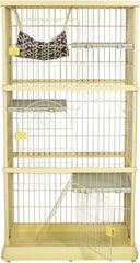 Large cat cage with 3 lockable doors, Cozy hammock, Wide platforms, Climbing ladder, and Universal wheels, Durable metal wire cat cage, Ideal for Multi-cat households, Easy assembly 172 cm (Yellow)