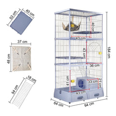NNC PETS Large Cat Cage for Indoor & Outdoor Use, 3-Tier Metal Wire Cage with 2 Lockable Doors, Climbing Ladder, Litter Box Area & Wheels, Ideal Multi-Cat Households, Easy Assembly 184 cm (Blue)