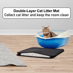 Cat litter mat with Honeycomb design, Water-resistant, and Washable EVA material, Double layer cat litter mat for Indoor cat litter boxes, Ideal for Multi-cat household, Easy to clean