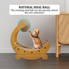 2-in-1 Cat scratcher & bed with Durable corrugated cardboard, Scratching ball, and Sturdy MDF board, Comfortable cat scratcher for Resting & Scratching, Ideal for indoor cats 56 cm (Brown)