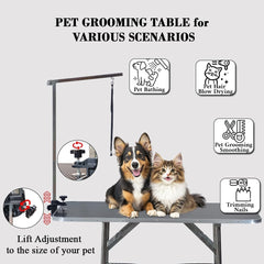 Pet Grooming Table – Heavy-Duty Dog Grooming Table for Dogs & Cats – Adjustable Height, Foldable Design, Storage Shelf & Waterproof Surface, Ideal For Bathing & Grooming, 184cm (Black)