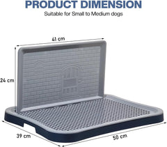 Dog toilet tray for small to medium dogs, Durable plastic dog potty training tray with Pee isolation wall, Grid design, and Portable design, Ideal for Indoor/Outdoor use, 50 cm (Navy-Blue)