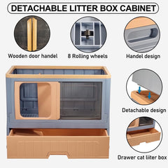 Cat cabinet, Durable 3-layer cat combination litter box with Storage area, Sleeping area, Cat toilet, and Rolling wheels, Durable plastic cat litter box, Ideal for indoor/outdoor use 115 cm