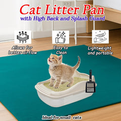 Anti-splash cat litter box with Enclosed design, Easy to clean, Durable plastic material and Removable, Cat Litter Pan with Scoop, Portable, Large size, High fence, and All size cats