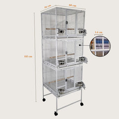 Bird cage, Multi-level bird cage with Wooden perches, Stainless steel food bowls, Removable tray, and Caster wheels, Spacious metal bird cage, Ideal for bird breedings 183 cm (White)
