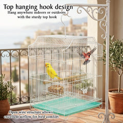 Small Bird Cage with Metal Wire, Ideal for Budgies, Small Parrots, and Parakeets, 45 cm Portable Cage for Indoor-Outdoor, Metal Bird Cage with Hanging, Bottom Tray, Perches, and Feeding Bowls, White