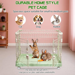 Cat Cage with Universal Wheels, Wide Main Door, Durable and Sturdy Metal Wire, 71 cm Dog Cage with Secure Lock, Easy to Assemble, Indoor-Outdoor Cat Kennel, Ideal for Small to Medium Pets, Green