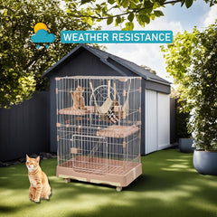 NNC PETS Large Cat Cage Indoor with Cozy Hammock - 2-Tier Metal Wire Cat Crate with 2 Lockable Doors - Climbing ladder, Removable Tray & Universal Wheels - Easy Assembly, 102 cm (Pink, Medium)